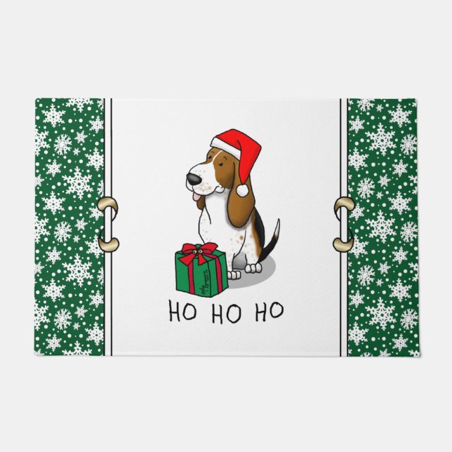 Christmas Santa Basset Hound (tri colour 1) Cute Doormat (Front)