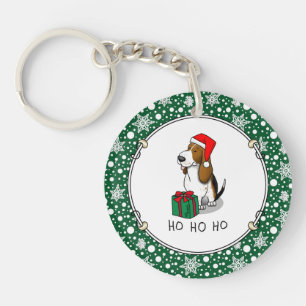 Christmas Santa Basset Hound (tri colour 1) Cute Key Ring