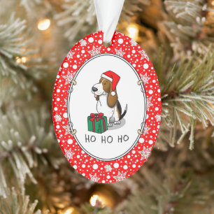 Christmas Santa Basset Hound (tri colour 1) Cute Ornament