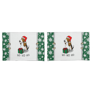 Christmas Santa Basset Hound (tri colour 1) Cute Pillowcase