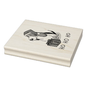 Christmas Santa Basset Hound (tri colour 1) Cute Rubber Stamp
