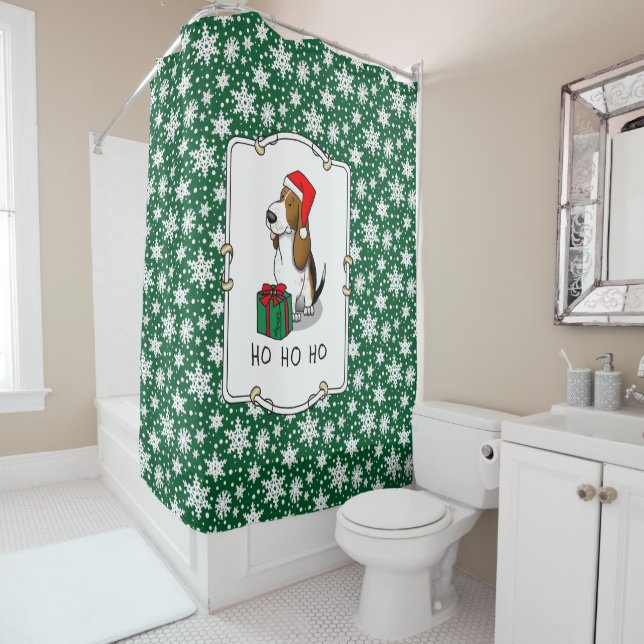 Christmas Santa Basset Hound (tri colour 1) Cute Shower Curtain (In Situ)