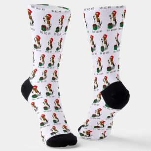 Christmas Santa Basset Hound (tri colour 1) Cute Socks