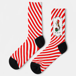 Christmas Santa Basset Hound (tri colour 1) Cute Socks