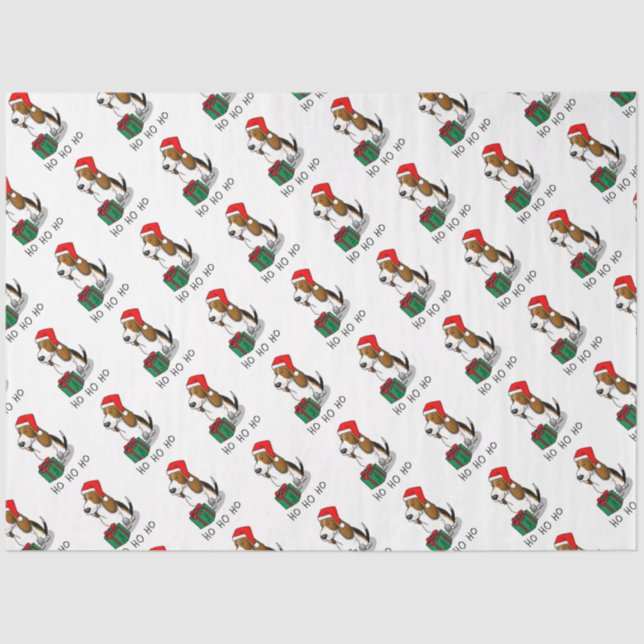 Christmas Santa Basset Hound (tri colour 1) Cute Tissue Paper (Front)