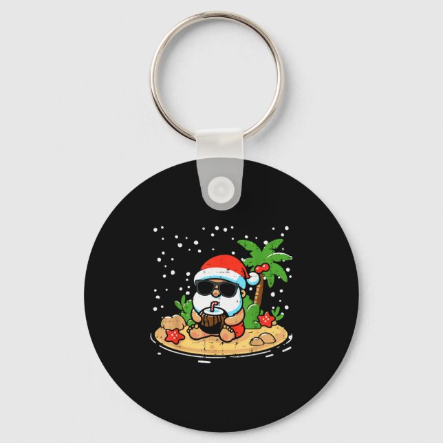 Christmas Santa Beach Xmas Trocal Hawaii Men Women Key Ring (Front)