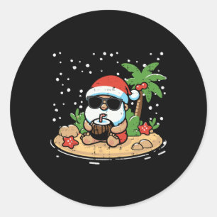 Christmas Santa Beach Xmas Tropical Hawaii Men Wom Classic Round Sticker