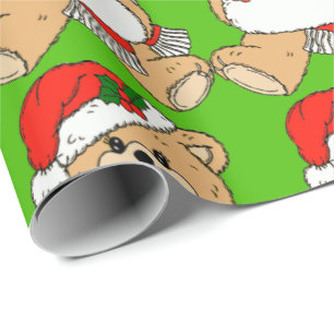 Christmas Santa Bear with Red Hat Wrapping Paper