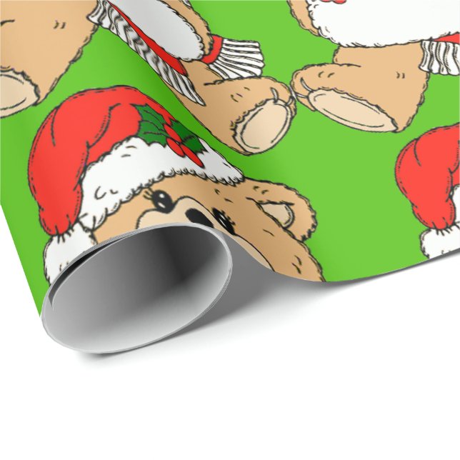 Christmas Santa Bear with Red Hat Wrapping Paper (Roll Corner)