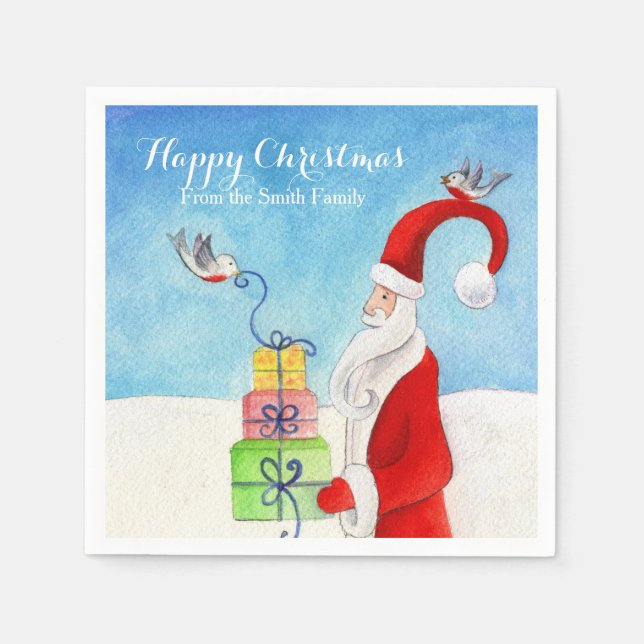 Christmas santa bearing gifts paper napkins (Front)