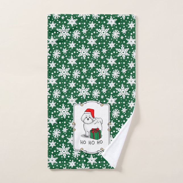 Christmas Santa Bichon Frise Dog Cute Bath Towel Set (Hand Towel)