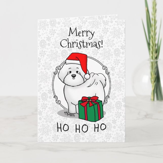 Christmas Santa Bichon Frise Dog Cute Card (Front)