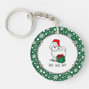Christmas Santa Bichon Frise Dog Cute Key Ring