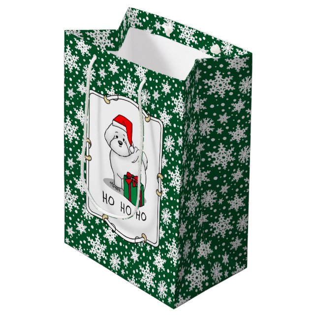 Christmas Santa Bichon Frise Dog Cute Medium Gift Bag (Front Angled)
