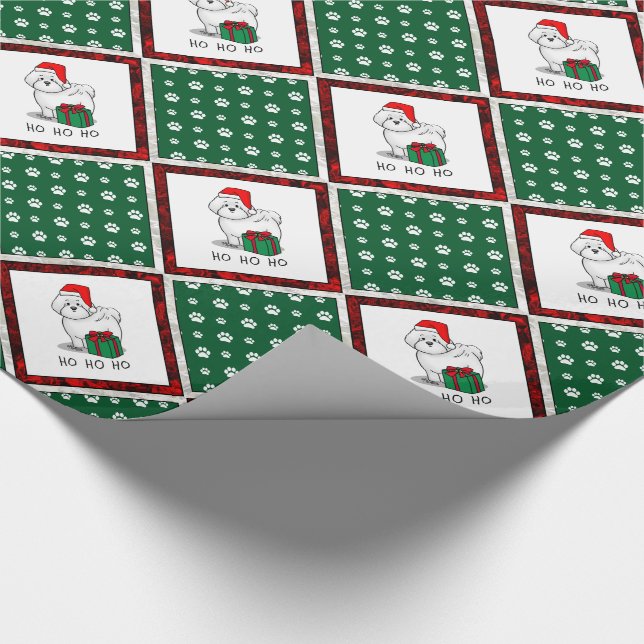 Christmas Santa Bichon Frise Dog Cute Wrapping Paper (Corner)
