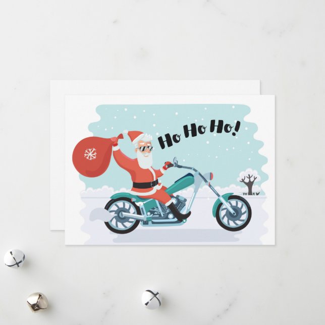 Christmas Santa Biker Holiday Card (Front/Back In Situ)
