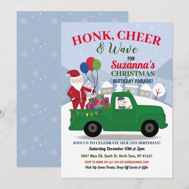 Christmas Santa Birthday Green Elf Party Parade Invitation (Front/Back)