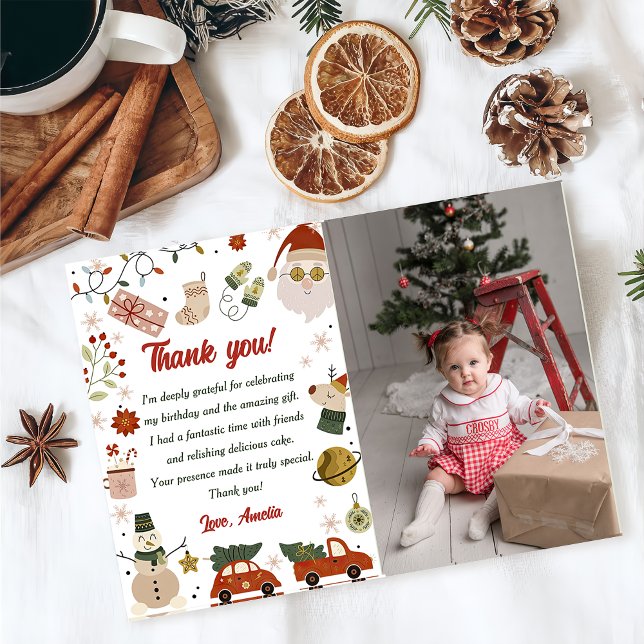  Christmas Santa Birthday Party Photo Thank You Card (Creator Uploaded)