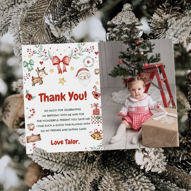 Christmas Santa Birthday Party Photo Thank You Card (Creator Uploaded)