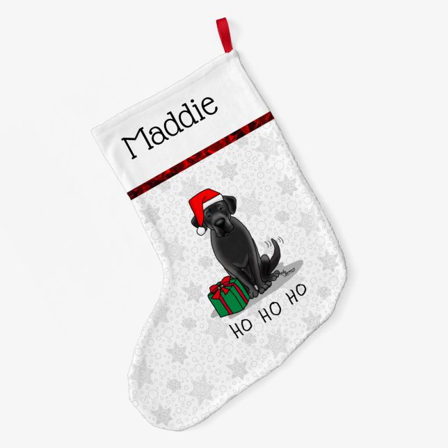 Christmas Santa Black Labrador Retriever Cute Large Christmas Stocking (Back (Hanging))