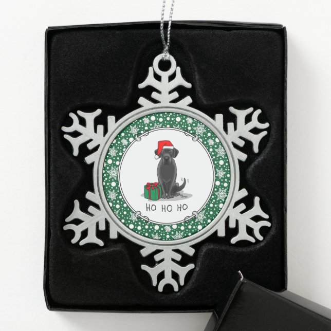 Christmas Santa Black Labrador Retriever Cute Snowflake Pewter Christmas Ornament (Box)