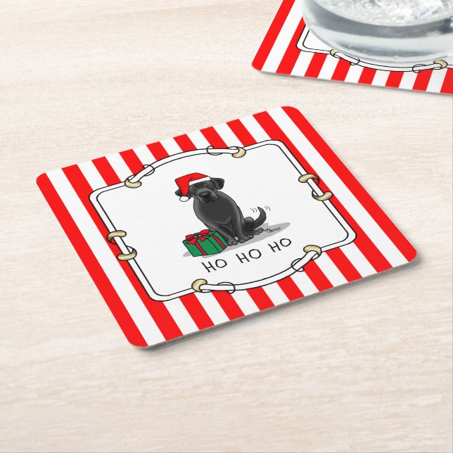 Christmas Santa Black Labrador Retriever Cute Square Paper Coaster (Angled)