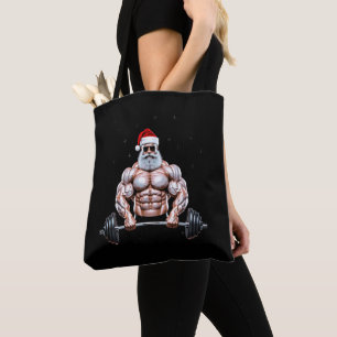 Christmas Santa Bodybuilder Weightlifting Gym Tote Bag