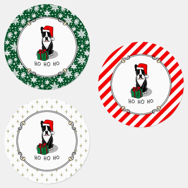 Christmas Santa Boston Terrier (black) Cute (Group)