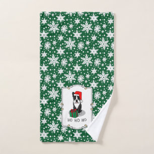 Christmas Santa Boston Terrier (black) Cute Bath Towel Set