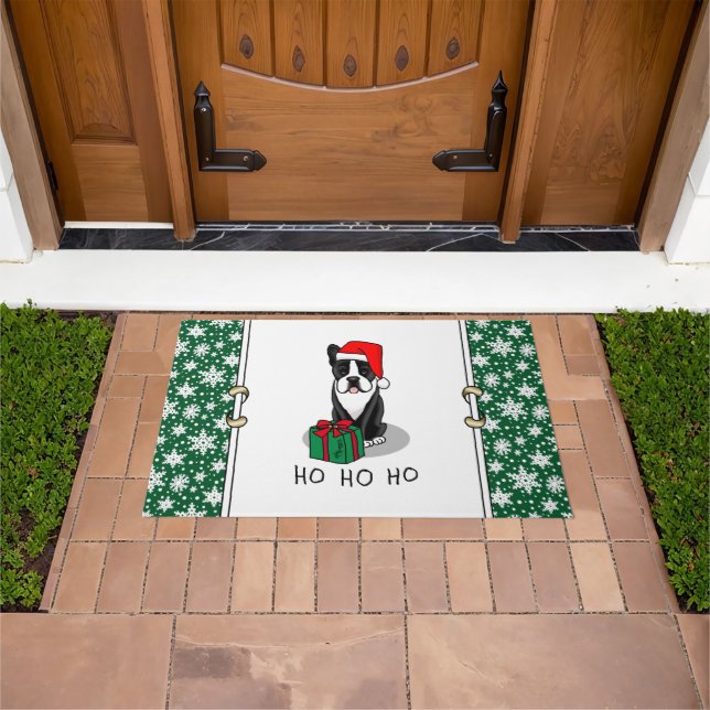 Christmas Santa Boston Terrier (black) Cute Doormat (Outdoor)