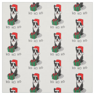 Christmas Santa Boston Terrier (black) Cute Fabric
