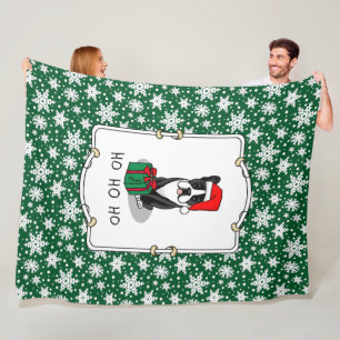 Christmas Santa Boston Terrier (black) Cute Fleece Blanket