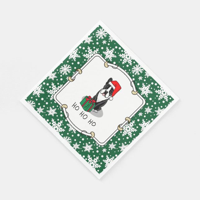 Christmas Santa Boston Terrier (black) Cute Napkin (Corner)