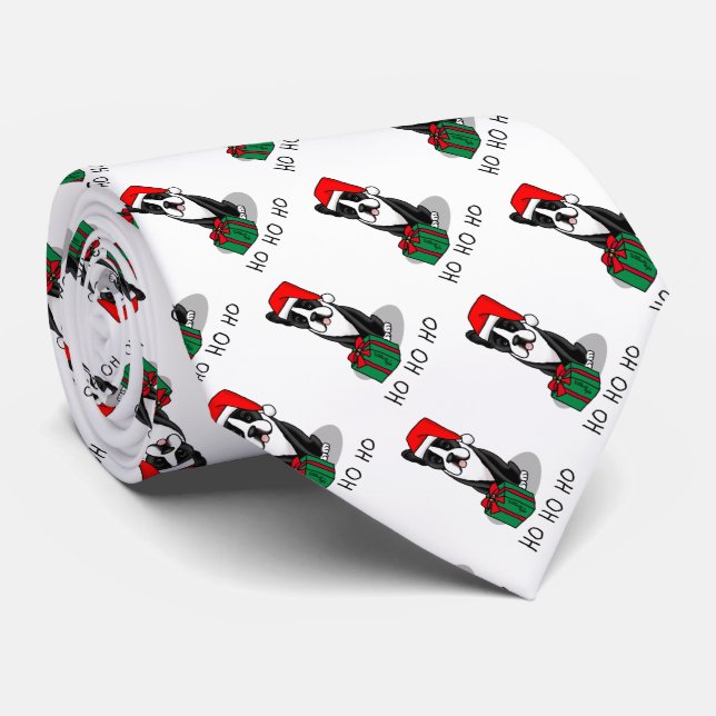 Christmas Santa Boston Terrier (black) Cute Tie (Rolled)