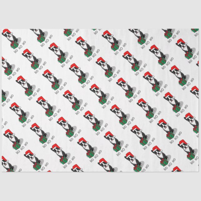 Christmas Santa Boston Terrier (black) Cute Tissue Paper (Front)
