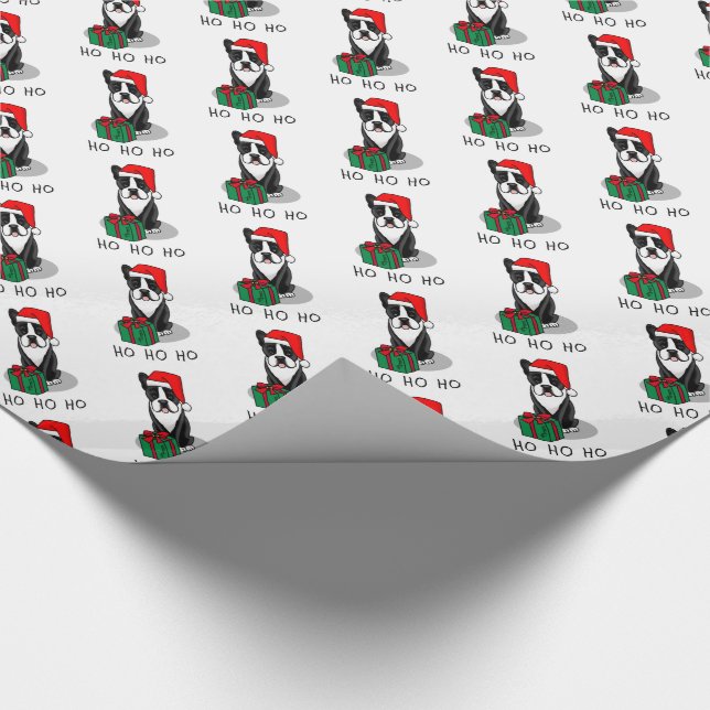 Christmas Santa Boston Terrier (black) Cute Wrapping Paper (Corner)