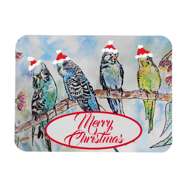 Christmas Santa Budgies Budgie Funny Bird Card Magnet (Horizontal)