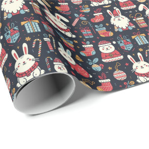 Christmas Santa Bunnies Romanian Flag colours Wrapping Paper