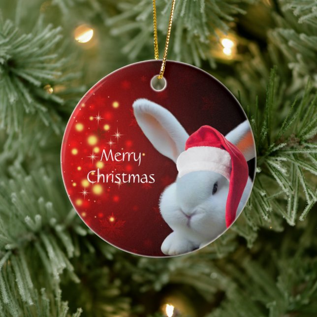 Christmas Santa Bunny Ceramic Tree Decoration (Tree)