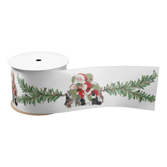 Christmas Santa Bunny Rabbit Lover Cute Wide Satin Ribbon (Spool)