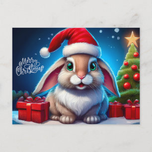 Christmas Santa Bunny with Holiday Gifts Postcard