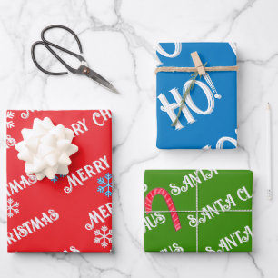 Christmas Santa Candy Canes Snowflakes Wrapping Paper Sheet