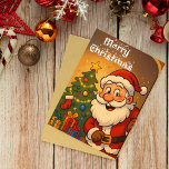 Christmas Santa Card<br><div class="desc">Spread holiday cheer with this delightful Christmas Santa card featuring a jolly Santa Claus in his iconic red suit, complete with a white beard and cheerful smile. The design showcases Santa standing beside a beautifully decorated Christmas tree adorned with colourful ornaments, twinkling lights, and a shining star. A cosy stocking...</div>