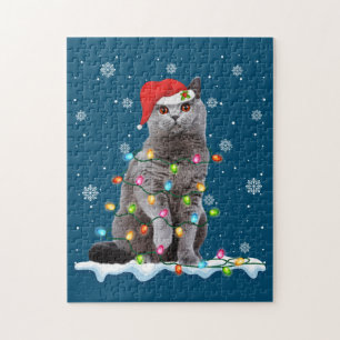 Christmas Santa Cat British Shorthair Cat Lover Jigsaw Puzzle
