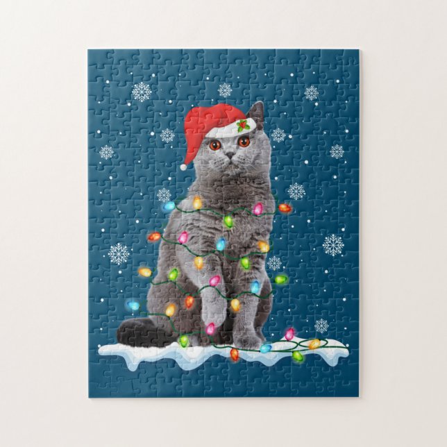 Christmas Santa Cat British Shorthair Cat Lover Jigsaw Puzzle (Vertical)