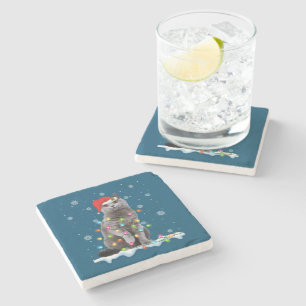 Christmas Santa Cat British Shorthair Cat Lover Stone Coaster