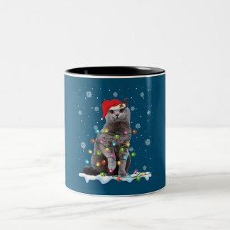 Christmas Santa Cat British Shorthair Cat Lover Two-Tone Coffee Mug
