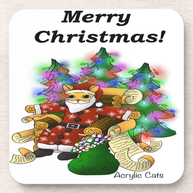 Christmas Santa Cat Coaster (Front)