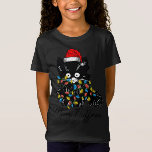 Christmas santa cat fairy lights xmas winter T-Shirt