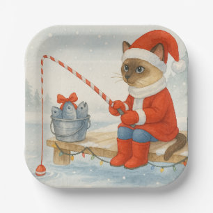 Christmas Santa Cat for Siamese cat lovers party Paper Plate
